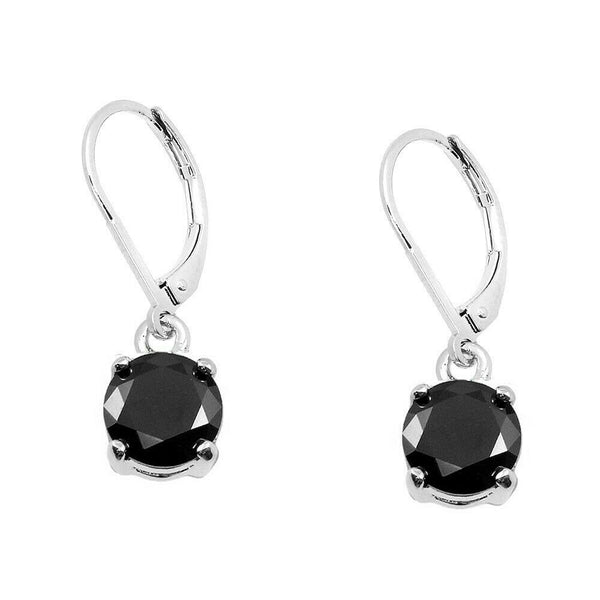 CZ Earrings 8mm Small Dainty Drop Leverback Cubic Zirconia SILVER BLACK Jewelry - PalmTreeSky