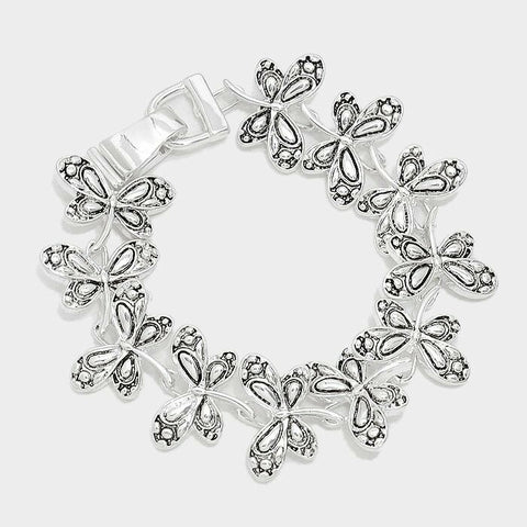 Butterfly Bracelet Magnetic Clasp Metal Link Dragonfly Nature SILVER Lady Bug - PalmTreeSky