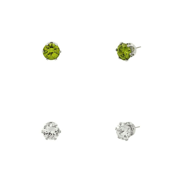 CZ Studs SET of 2 Crystal Earrings Post Cubic Zirconia Crystal SILVER OLIVE 4mm - PalmTreeSky