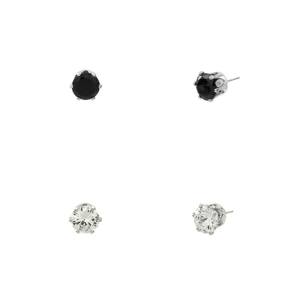 CZ Studs SET of 2 Crystal Earrings Post Cubic Zirconia Crystal SILVER BLACK 4mm - PalmTreeSky