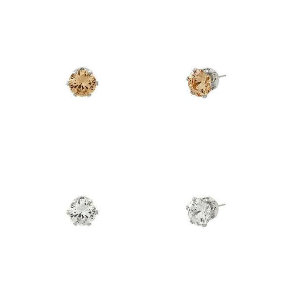 CZ Studs SET of 2 Crystal Earrings Post Cubic Zirconia Crystal SILVER TOPAZ 4mm - PalmTreeSky