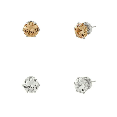 CZ Studs SET of 2 Crystal Earrings Post Cubic Zirconia Crystal SILVER TOPAZ 6mm - PalmTreeSky