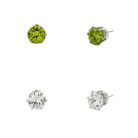 CZ Studs SET of 2 Crystal Earrings Post Cubic Zirconia Crystal SILVER OLIVE 6mm - PalmTreeSky