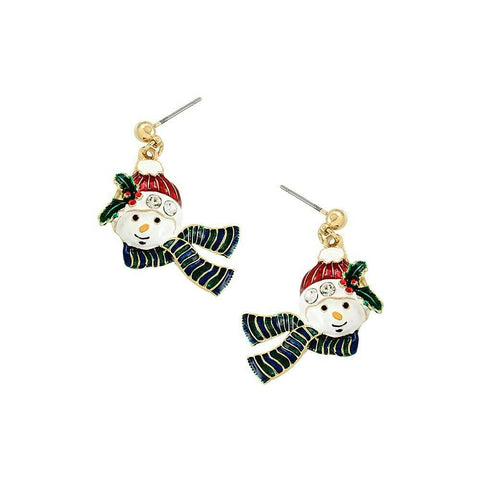Christmas Earrings Snowman Scarf Stud Post Drop Holiday Party Gifts GOLD Jewelry - PalmTreeSky