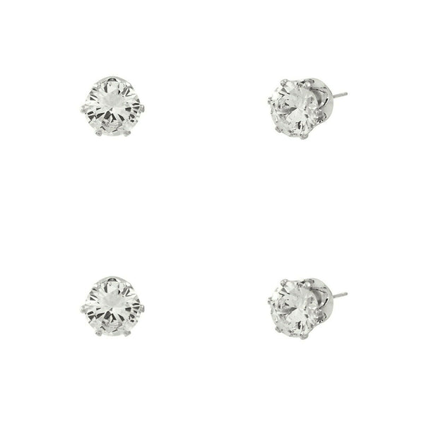 CZ Studs SET of 2 Crystal Earrings Post Cubic Zirconia Crystal SILVER CLEAR 6mm - PalmTreeSky