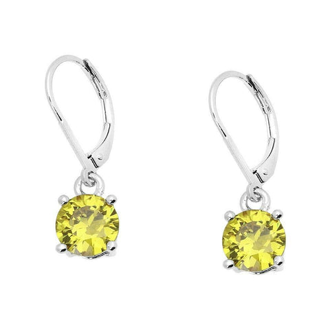 CZ Earrings 8mm Small Dainty Drop Leverback Cubic Zirconia SILVER YELLOW Jewelry - PalmTreeSky