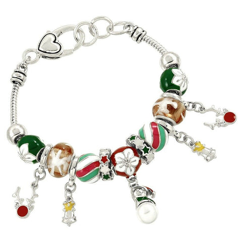 Christmas Bracelet Multi Sliding Beads Charms Snowman Bell Reindeer SLVR Jewelry - PalmTreeSky