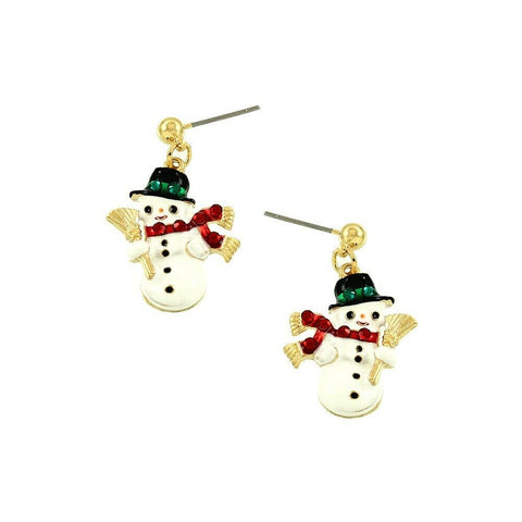 Christmas Earrings Snowman Stud Post Drop Holiday Party Gifts GOLD MULTI Jewelry - PalmTreeSky