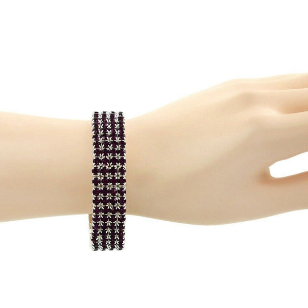 Rhinestone Bracelet Stretch Bangle 4 Row Crystal Pave Evening Event Dress PURPLE - PalmTreeSky