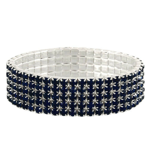 Rhinestone Bracelet Stretch Bangle 5 Row Crystal Pave Evening Event Dress MO BLU - PalmTreeSky