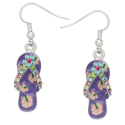 Flip Flop Earrings Painted Hibiscus Flower Stud Beach Sea Life Sandal PURPLE - PalmTreeSky