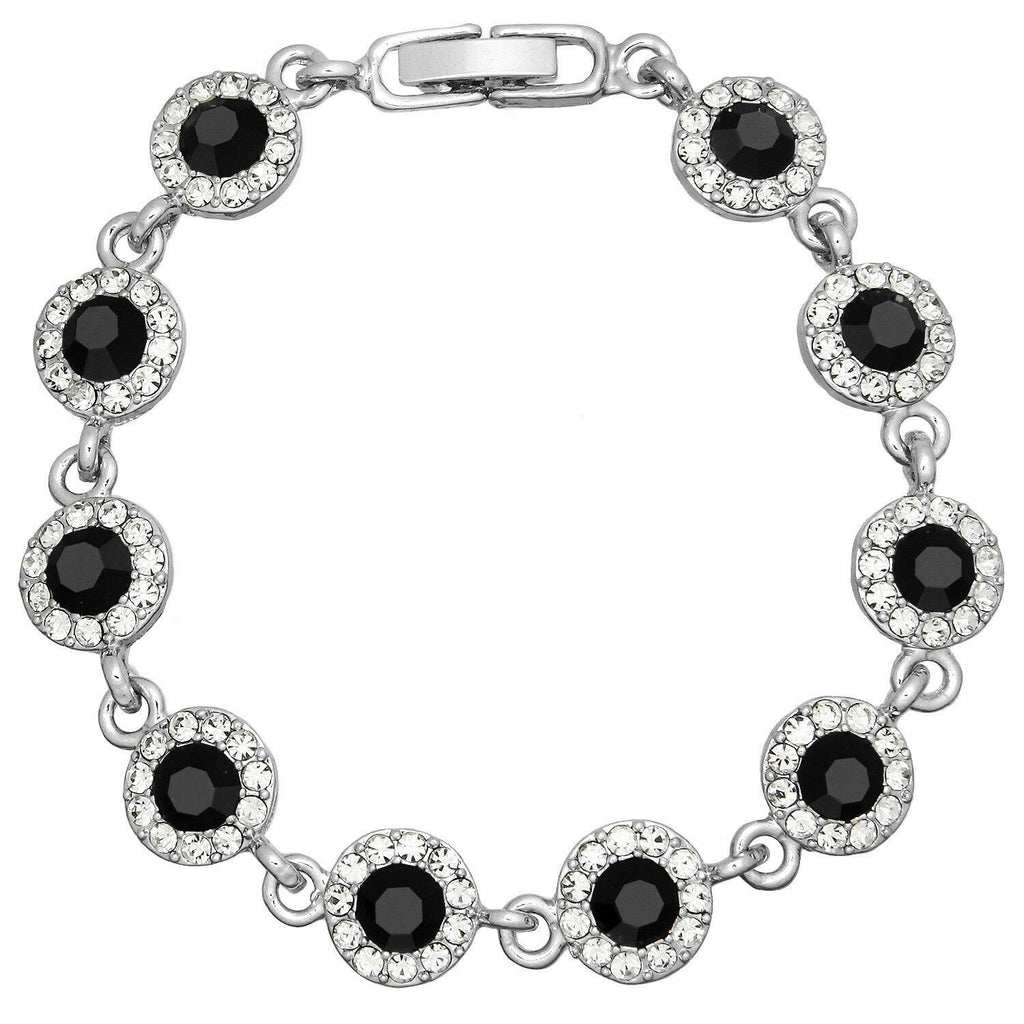 Crystal Bracelet Circle Pave Rhinestones Chain Link Clasp 7"L Black Evening Glam - PalmTreeSky