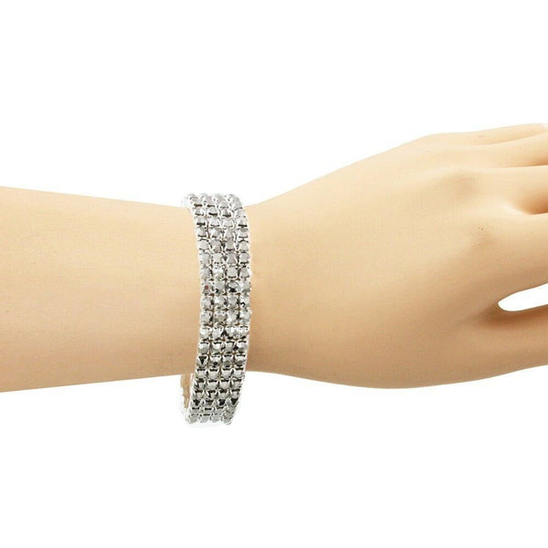 Rhinestone Bracelet Stretch Bangle 4 Row Crystal Pave Evening Event Dress HEMATI - PalmTreeSky