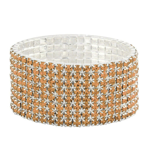 Rhinestone Bracelet Stretch Bangle 8 Row Crystal Pave Evening Event Dress TOPAZ - PalmTreeSky