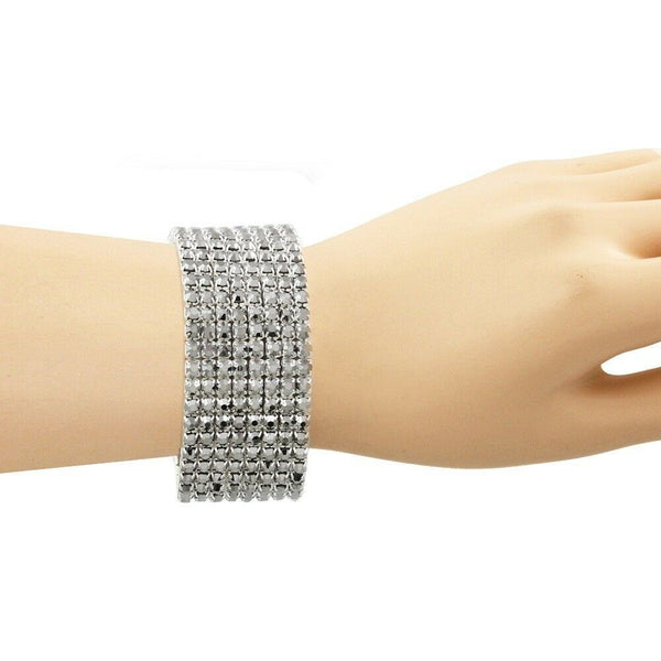 Rhinestone Bracelet Stretch Bangle 8 Row Crystal Pave Evening Event Dress HEMATI - PalmTreeSky