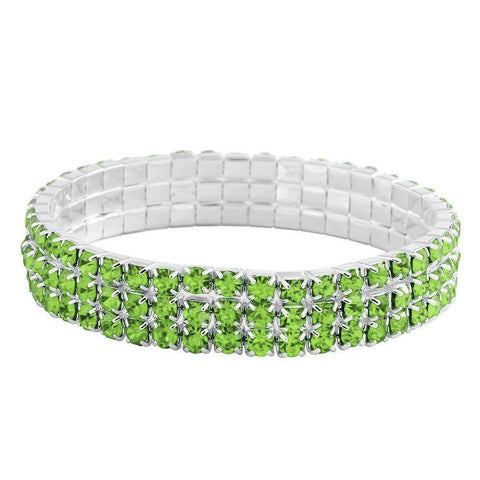 Rhinestone Bracelet Stretch Bangle 3 Row Crystal Pave Evening Event Dress LT GRN - PalmTreeSky