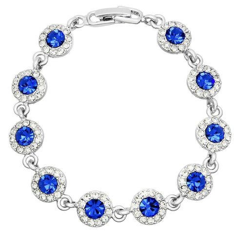 Crystal Bracelet Circle Pave Rhinestones Chain Link Clasp 7"L Blue Evening Glam - PalmTreeSky