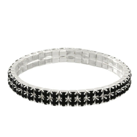 Rhinestone Bracelet Stretch Bangle 2 Row Crystal Pave Evening Event Dress BLACK - PalmTreeSky