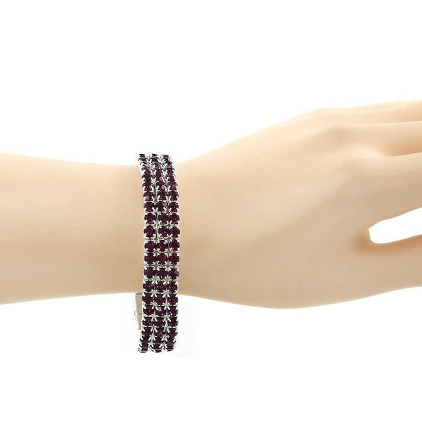 Rhinestone Bracelet Stretch Bangle 3 Row Crystal Pave Evening Event Dress PURPLE - PalmTreeSky