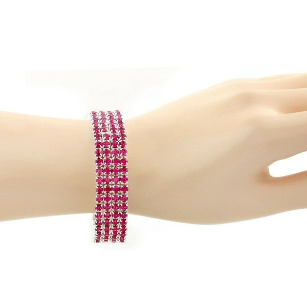 Rhinestone Bracelet Stretch Bangle 4 Row Crystal Pave Evening Event Dress FUCHSI - PalmTreeSky