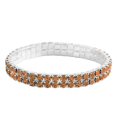 Rhinestone Bracelet Stretch Bangle 2 Row Crystal Pave Evening Event Dress TOPAZ - PalmTreeSky