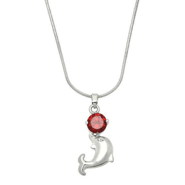 Dolphin Necklace Nose Crystal Stone Red Beach Sea Life Gift Jewelry Party Event - PalmTreeSky