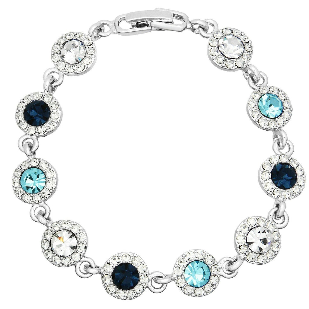 Crystal Bracelet Circle Pave Rhinestones Chain Link Clasp 7"L Multi Blue Evening - PalmTreeSky