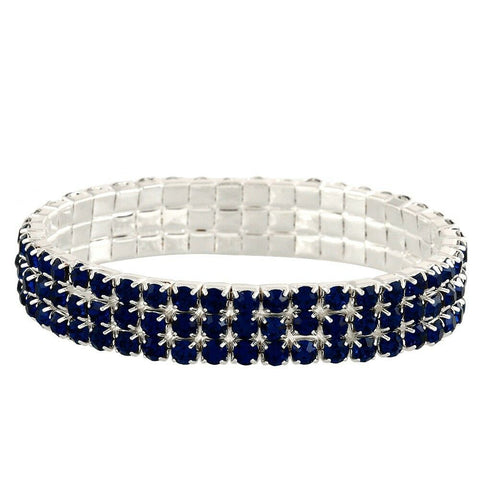 Rhinestone Bracelet Stretch Bangle 3 Row Crystal Pave Evening Event Dress MO BLU - PalmTreeSky