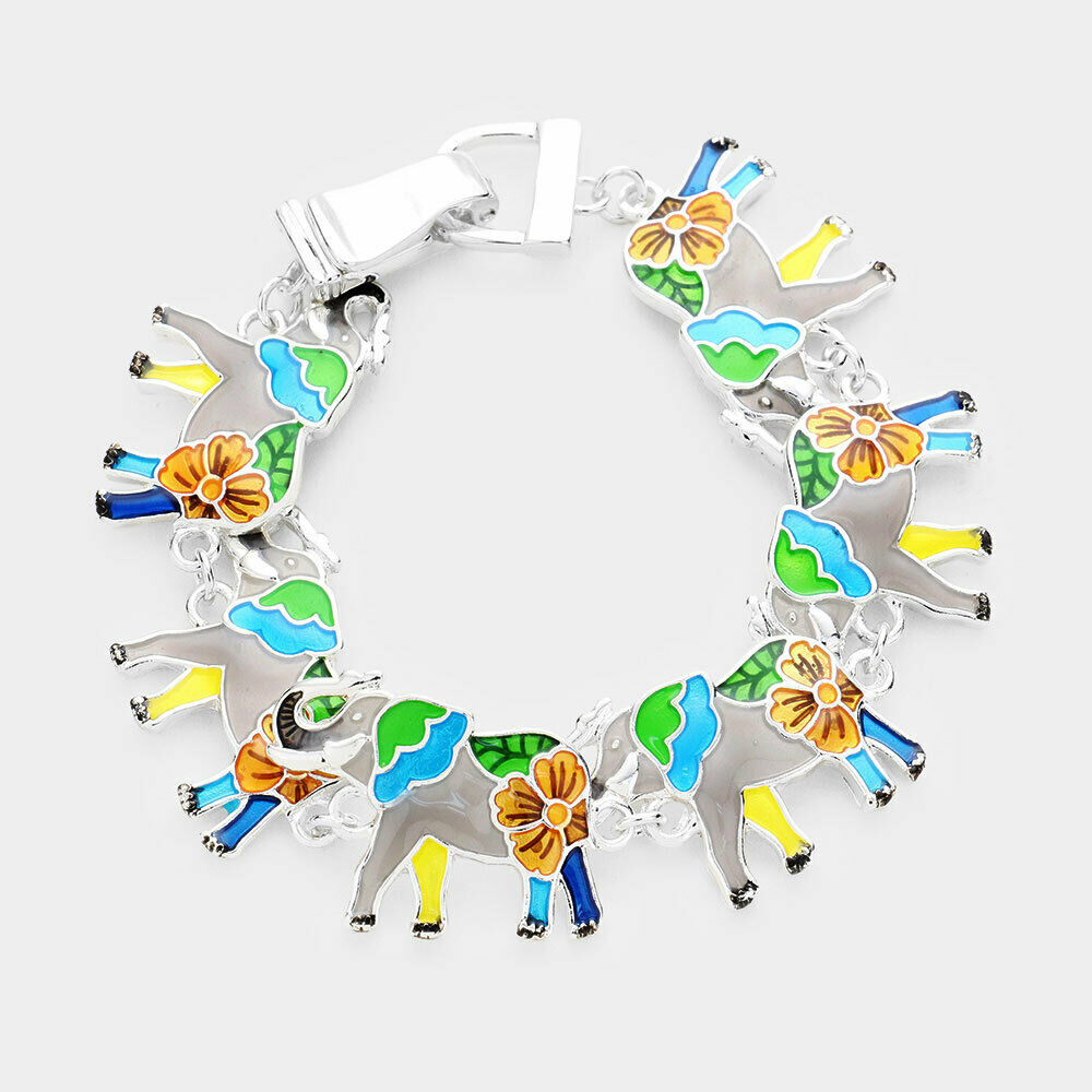 Elephant Bracelet Magnetic Closure Luck Animal Stong Enamel MULTI Flower Petal - PalmTreeSky