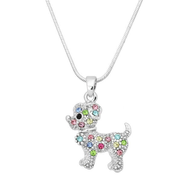 Dog Charm Necklace Pet Doggie Animal Friend Tail Crystal Rhinestones SILVER MULT - PalmTreeSky