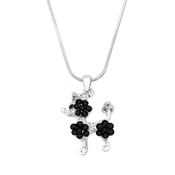 Dog Charm Necklace Pet Animal Puppy Flower Rhinestones SILVER BLACK Chihuahua - PalmTreeSky