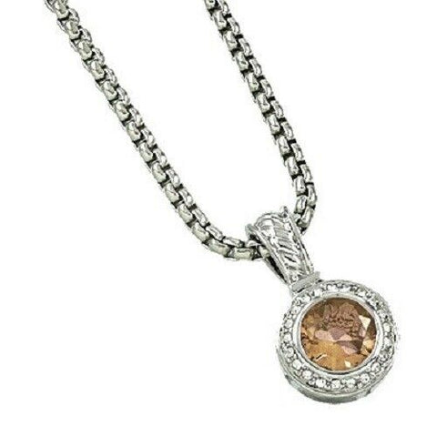 CZ Necklace Round Cubic Zirconia Rhinestone Circle Chain SILVER TOPAZ Jewelry - PalmTreeSky