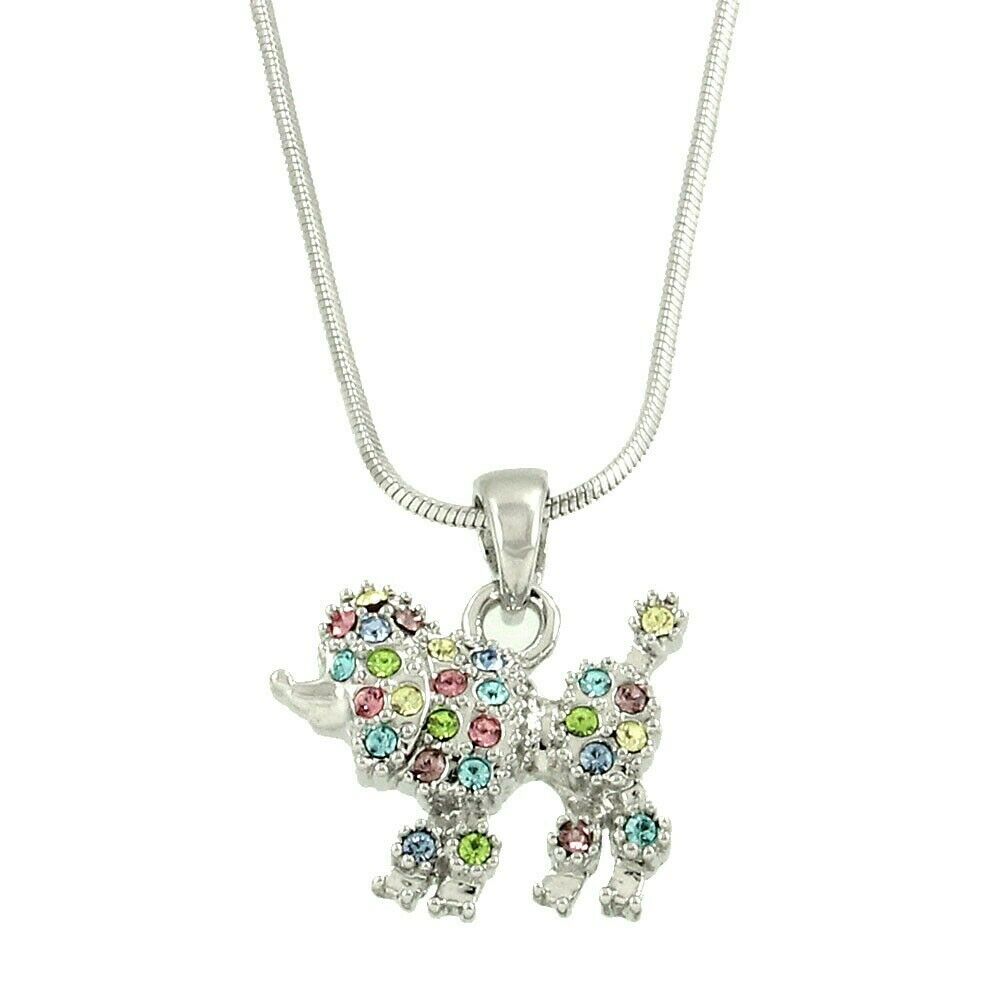 Dog Necklace Pet Animal Pendant Charm Choker Pave Rhinestone Metal SILVER MULTI - PalmTreeSky