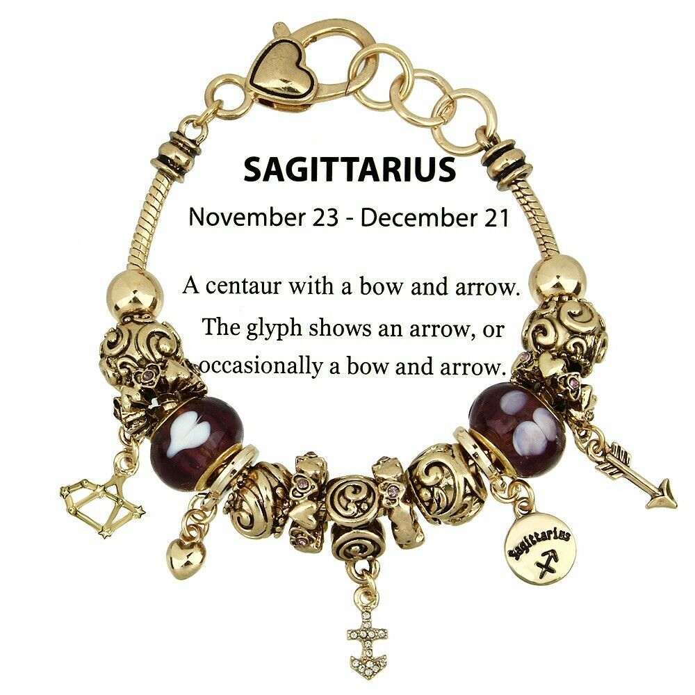 Zodiac Bracelet Sliding Bead Birthstone Sign SAGITTARIUS Nov Dec GOLD Jewelry - PalmTreeSky