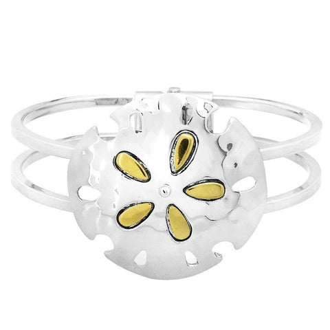 Sand Dollar Bracelet Double Bar Hinge Bangle Sealife Beach Starfish SILVER GOLD - PalmTreeSky