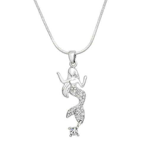 Mermaid Necklace Crystal Charm Rhinestone Beach SeaLife Surf Jewelry SILVER CLR - PalmTreeSky