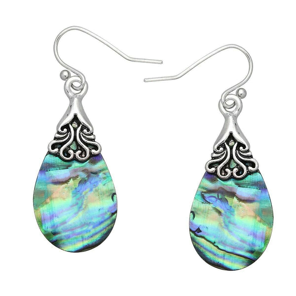 Abalone Shell Earrings Hook Filigree Metal SILVER Ocean Surf Sand Sea Jewelry - PalmTreeSky