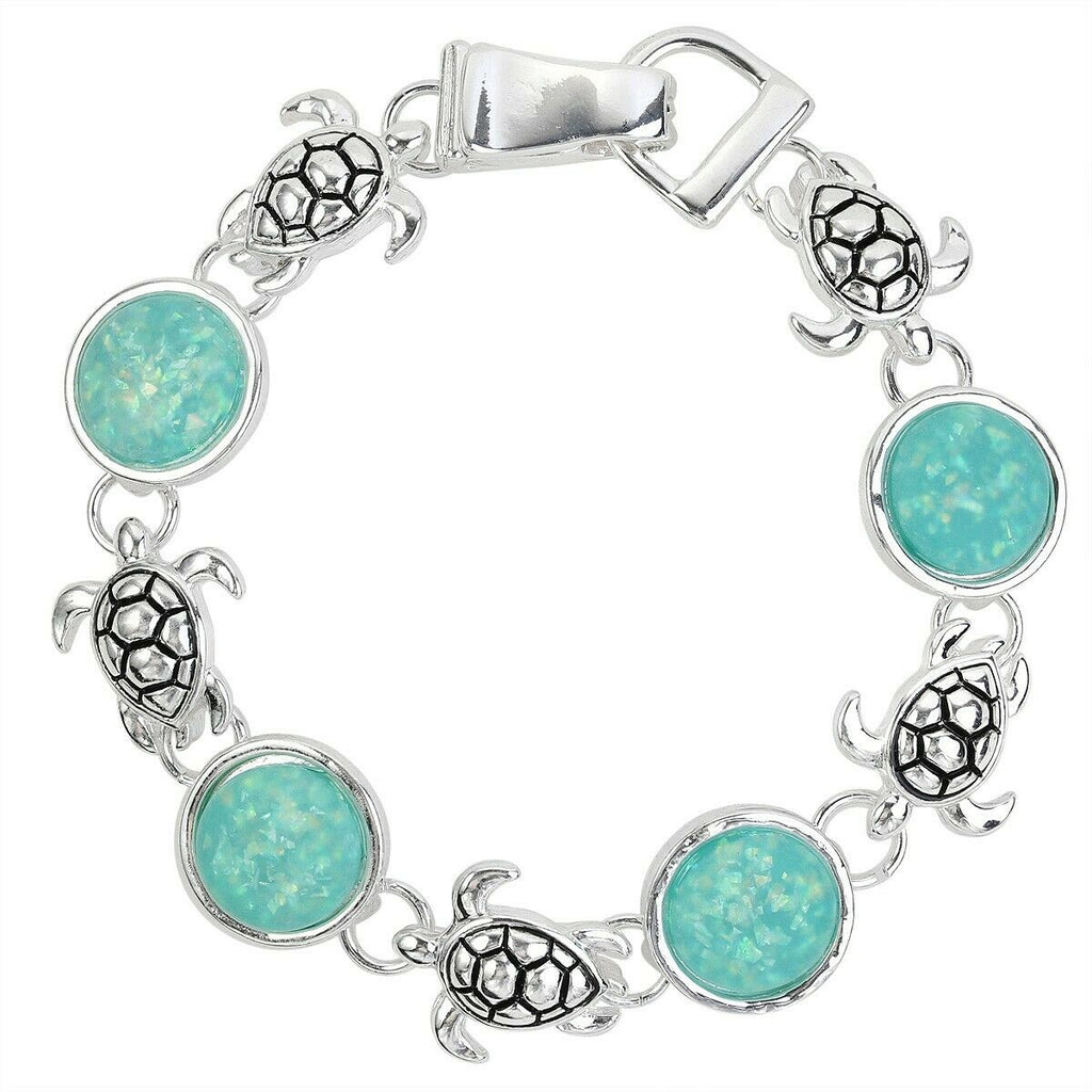 Magnetic Bracelet Sea Turtle Sand Dollar Ocean Sea Glass SILVER TURQ Jewelry - PalmTreeSky