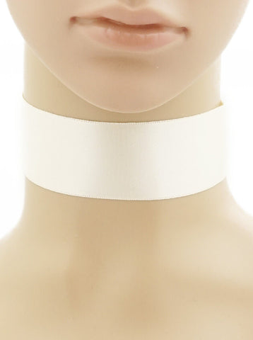 Satin Choker Necklace 1.5" Wide Ribbon Band Plain CREAM GOLD Lobster Claw - PalmTreeSky