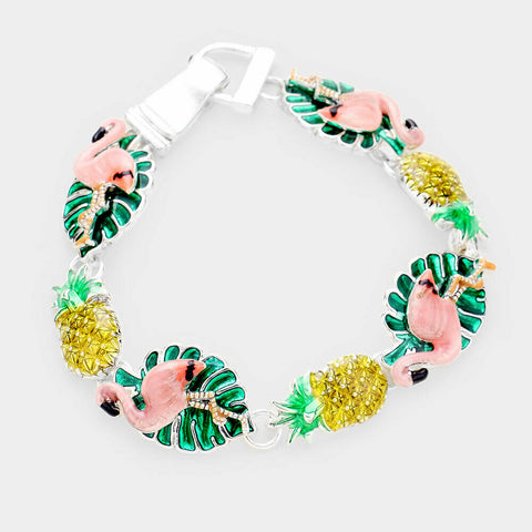 Flamingo Bracelet Magnetic Closure Pineapple Tropical Leaf Plam Tree Caribbean - PalmTreeSky