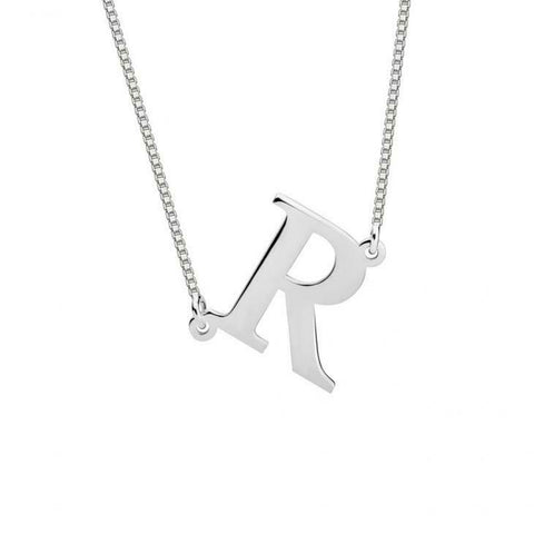 Initial Necklace Sideway Letter Monogram Personalize Jewelry .6" Sterling Silver - PalmTreeSky