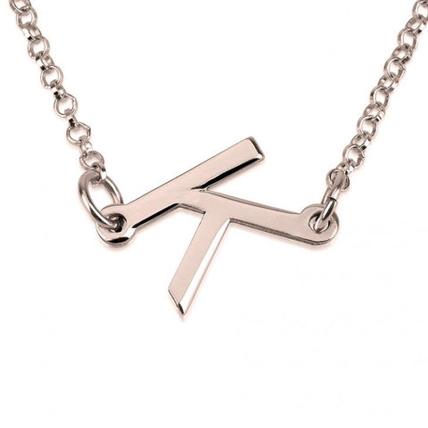 Sideways Letter Necklace Small Initial A-Z Letters Monogram Rose Gold Plating - PalmTreeSky