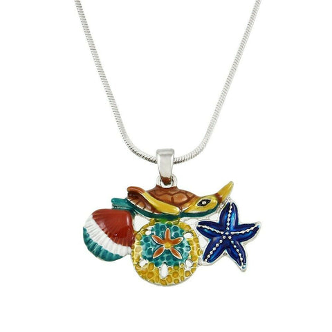 Starfish Necklace Sea Life Cluster Pendant Turtle Shell Sand Dollar MULT Jewelry - PalmTreeSky