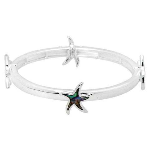 Silver Stretch Bracelet Starfish Charm Abalone Shell Bangle Beach Shell Jewelry - PalmTreeSky