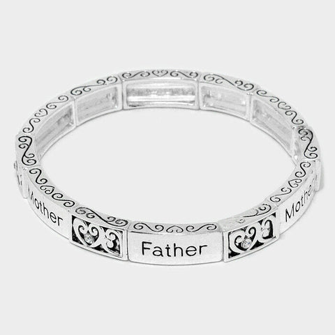 Mother Father Bracelet SILVER Rhinestone Love Filigree Message Jewelry Family - PalmTreeSky