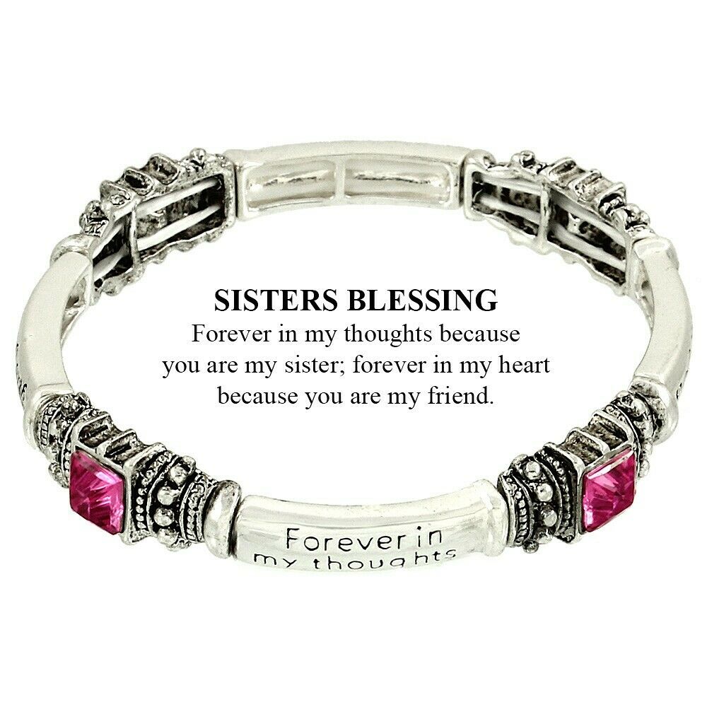 Sister Bracelet Sisters Blessing Stretch Forever My Friend SILVER PINK Jewelry - PalmTreeSky