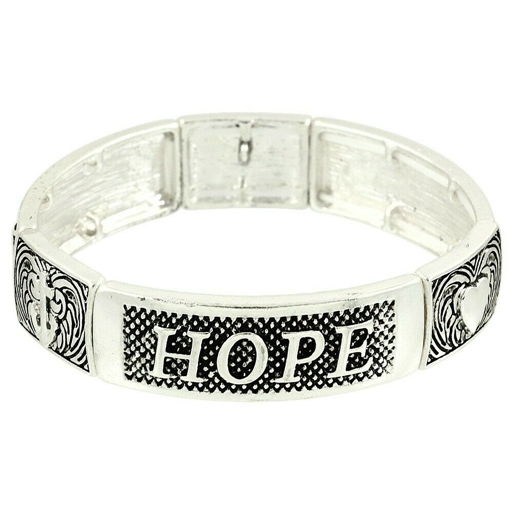 Corinthians Bracelet Stretch Bangle 1/2"W Prayer Hope Anchor Heart Religious - PalmTreeSky