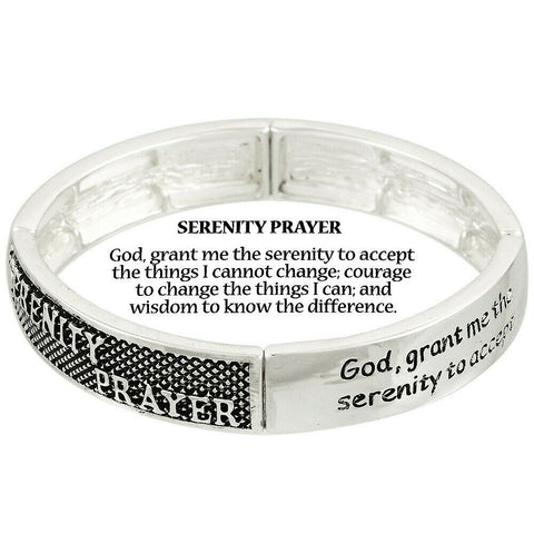 Serenity Prayer Bracelet Stretch Bangle 1/2"W God Grant Me Swirl Religious SLVR - PalmTreeSky