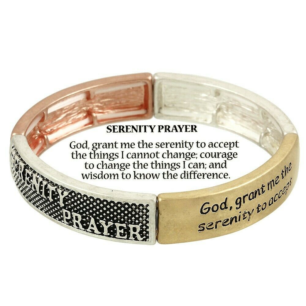 Serenity Prayer Bracelet Stretch Bangle 1/2"W God Grant Me Swirl Religious MULTI - PalmTreeSky