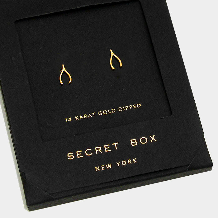 Wishbone Earrings Tiny Secret Gift Box 14K GOLD DIPPED Luck Classic Elegant - PalmTreeSky